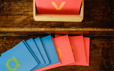 Reading and writing cards in a method montessori school. Reading and writing cards in a method montessori school.
